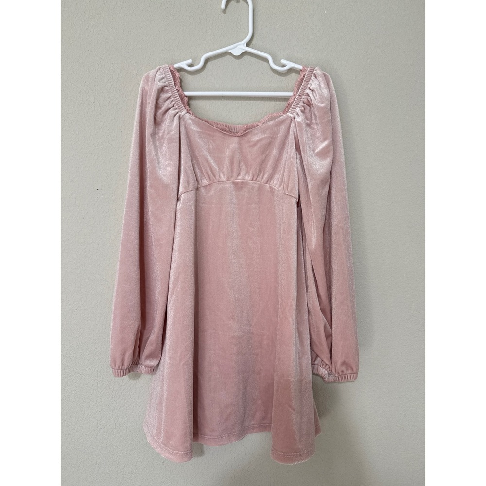 Gap Kids Velvet Dress Girls Small 6-7 Pink Long Sleeve Lace Trim Square Neck